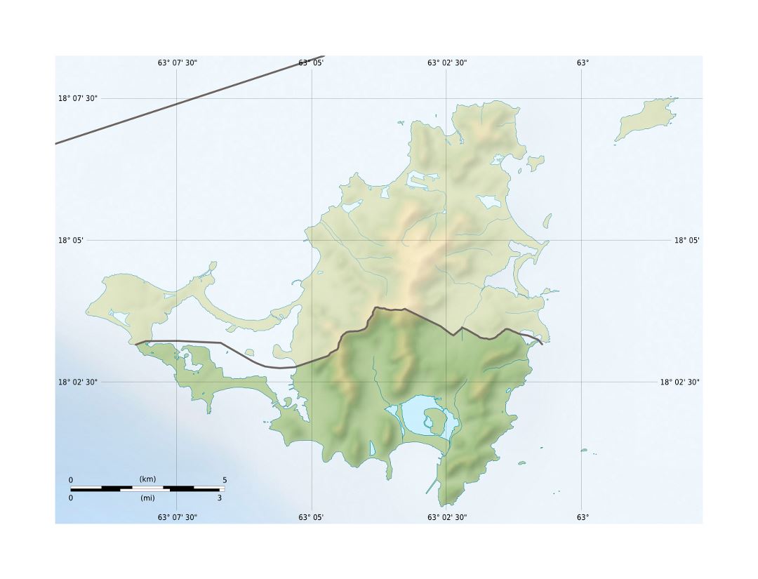 Detailed relief map of St. Martin