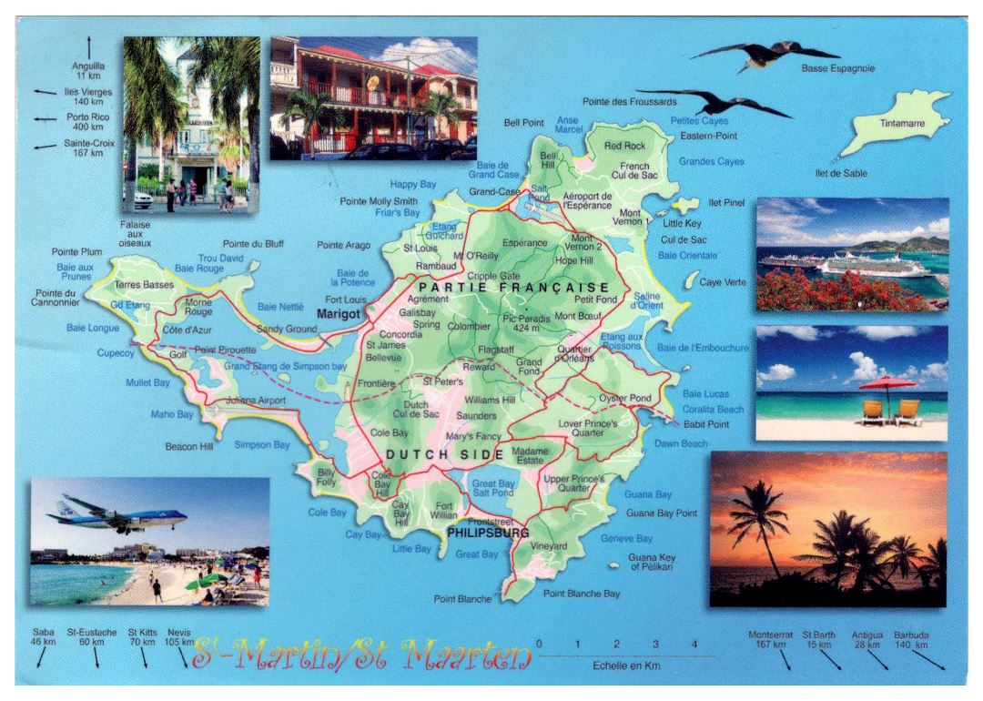 Large tourist map of Sint Maarten, Saint Martin