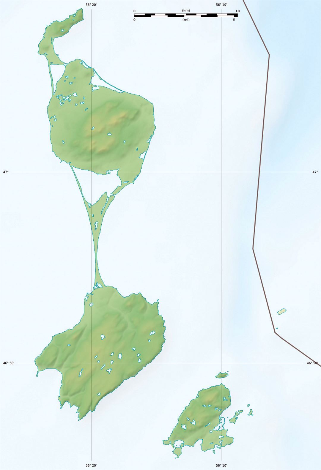 Detailed relief map of Saint Pierre and Miquelon