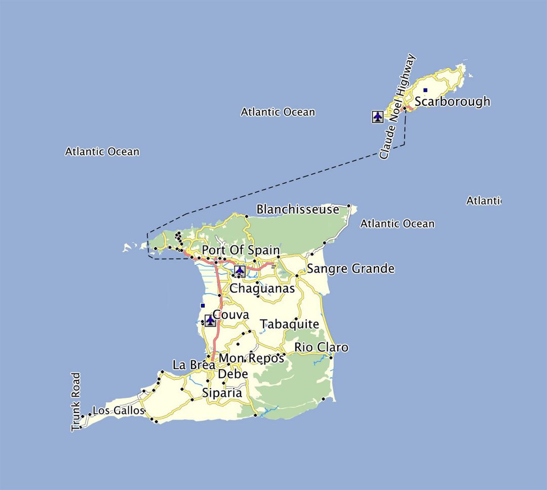 Detailed road map of Trinidad and Tobago