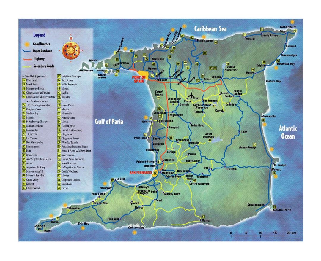 Large tourist map of Trinidad