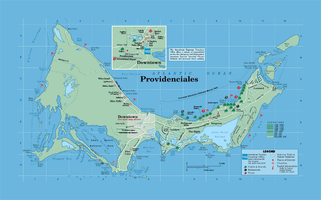 Large tourist map of Providenciales Island, Turks and Caicos Islands