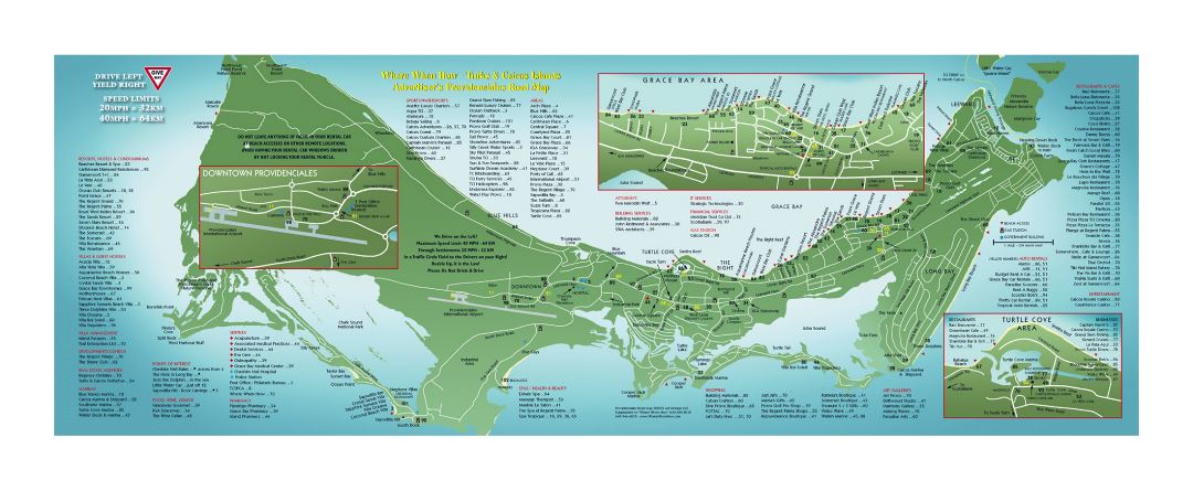Large travel map of Providenciales Island, Turks and Caicos Islands
