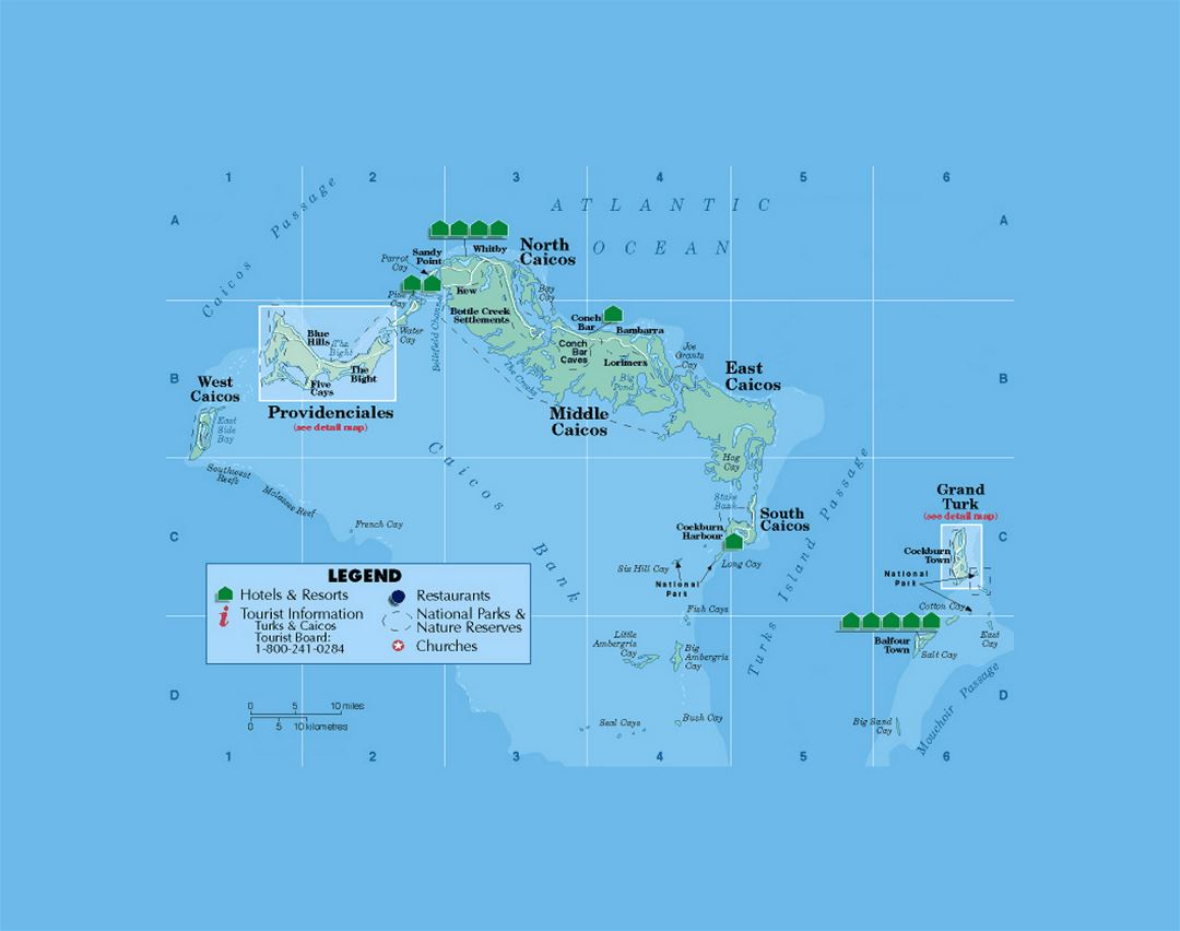 Tourist map of Turks and Caicos Islands