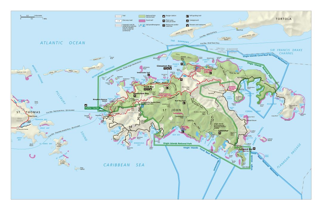 Large detailed tourist map of St. John, U.S. Virgin Islands