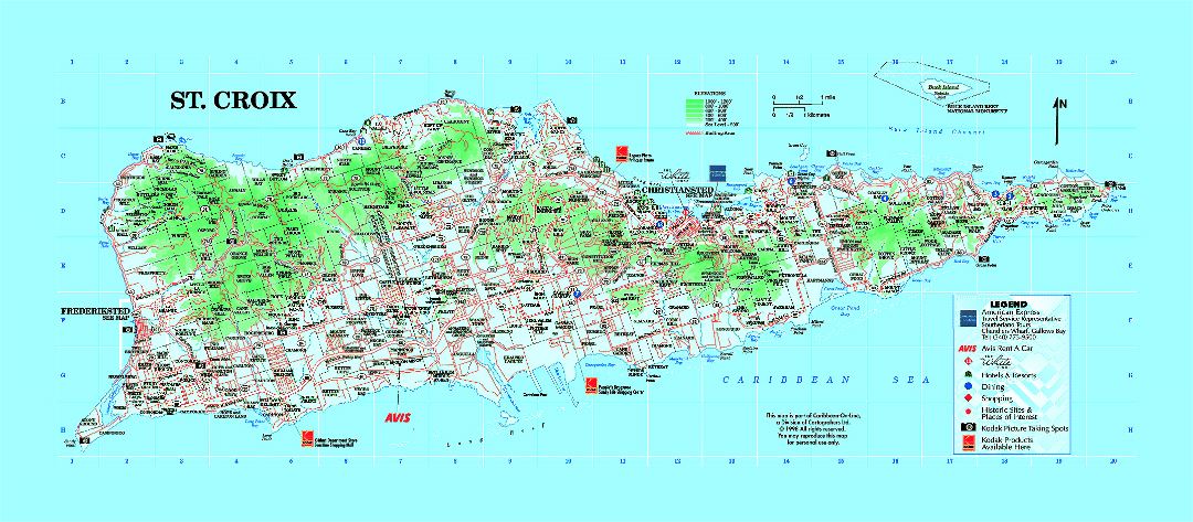Large tourist map of St. Croix Island, U.S. Virgin Islands