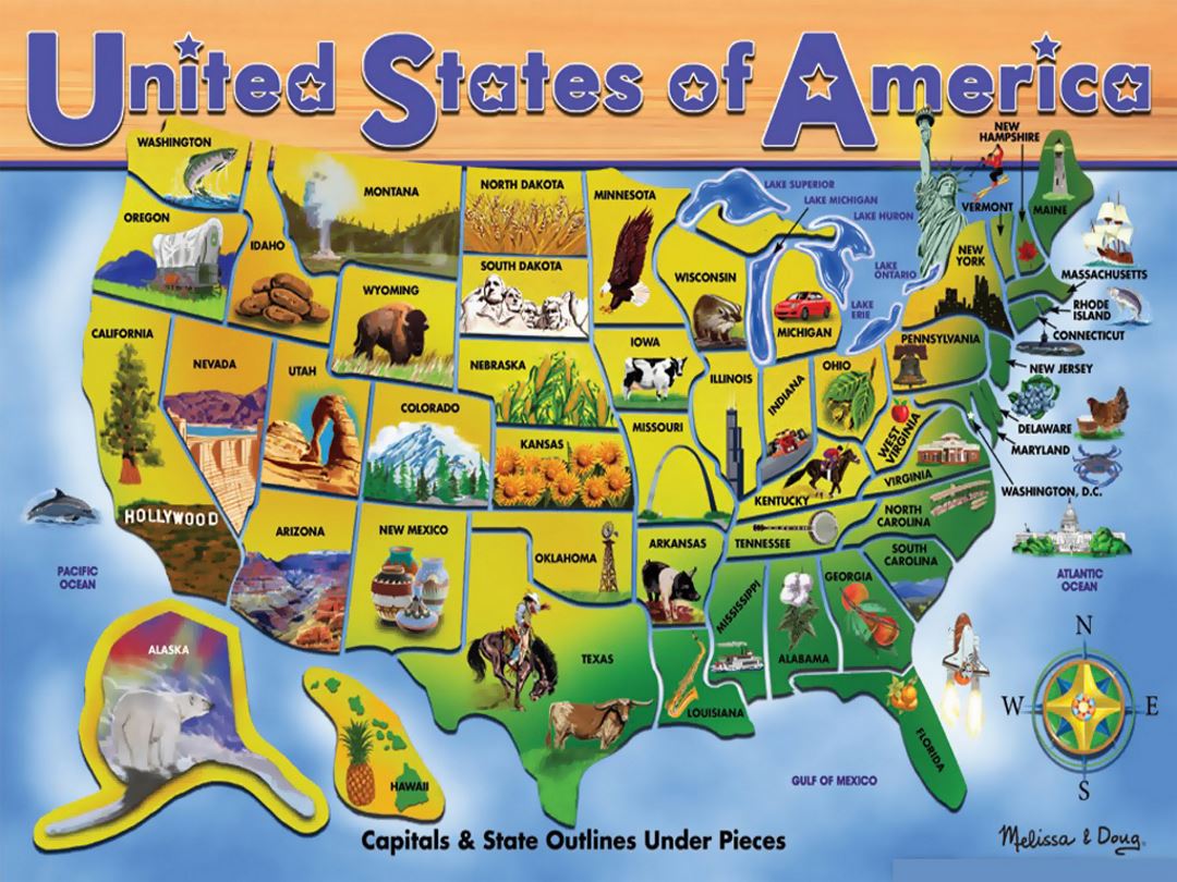 Detailed tourist illustrated map of the United States of America