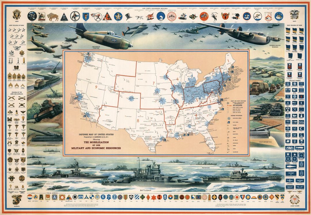 Large detailed defense map of the United States