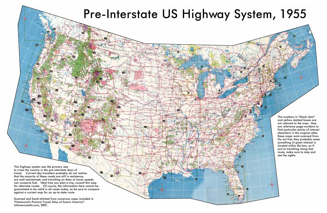 Large detailed map of USA highway system - 1955