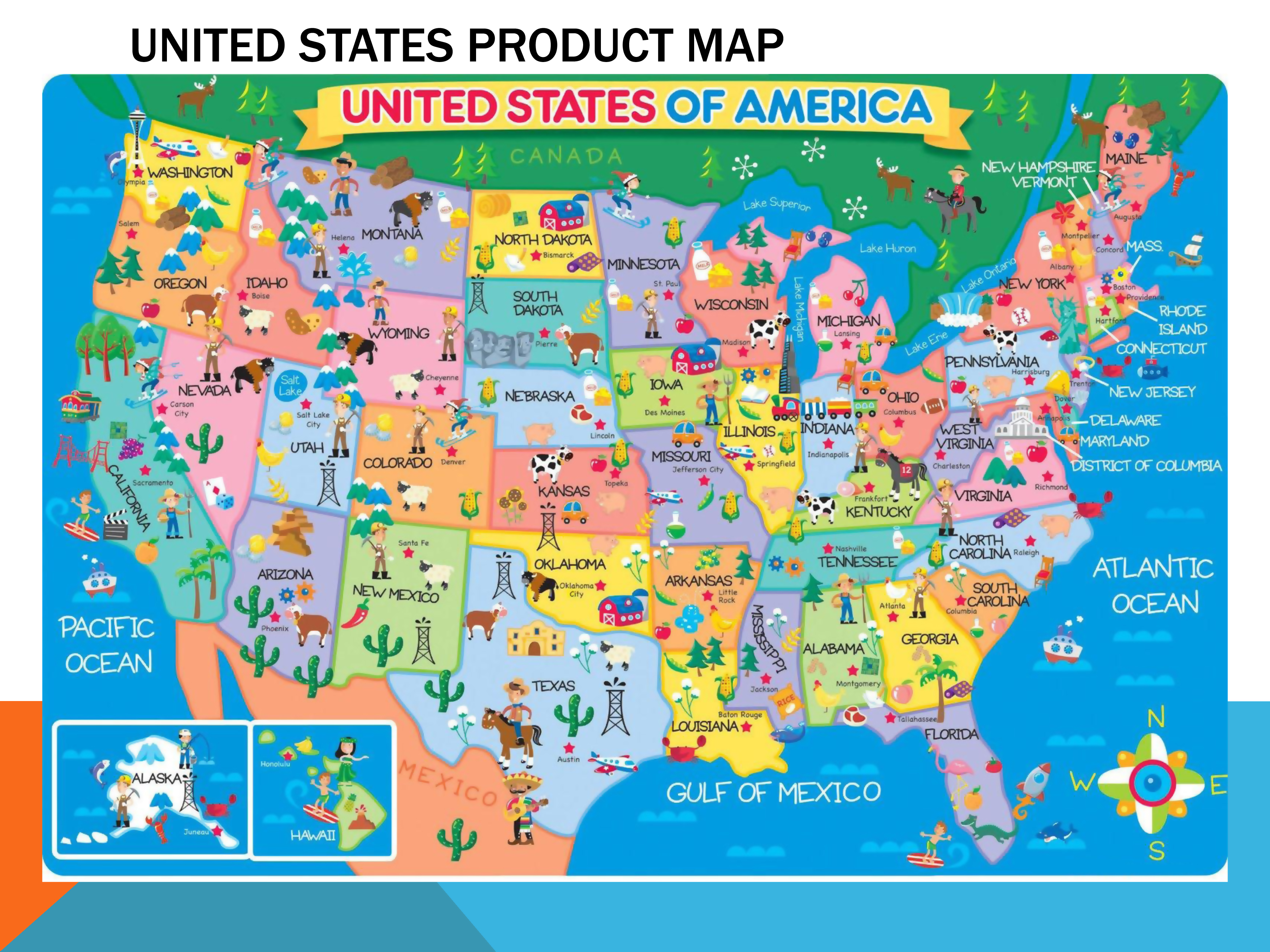 Large detailed product map of the United States USA United States of 