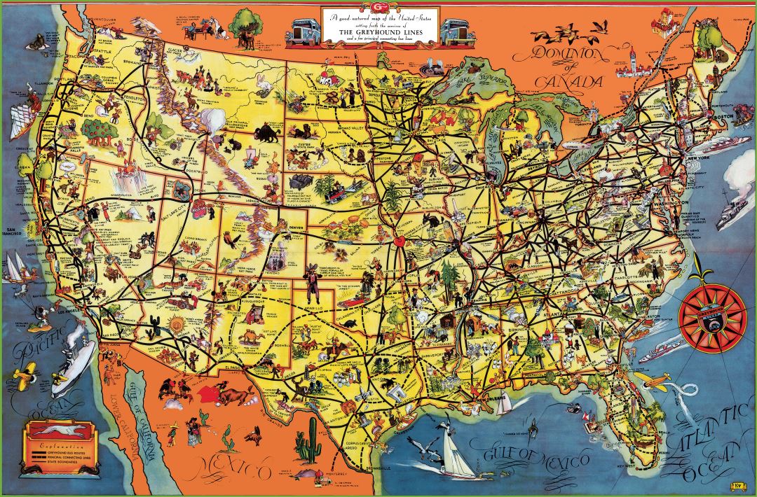Large detailed tourist illustrated map of the USA