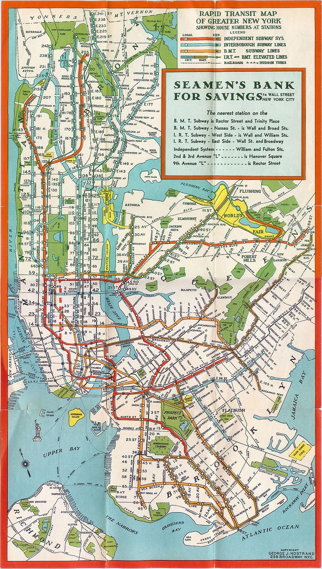 Detailed Manhattan, New York old subway map - 1930
