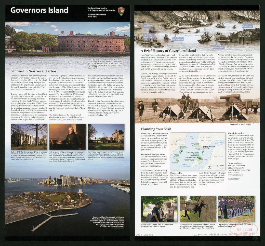 Large detailed Governors Island National Monument tourist information, New York - 2007