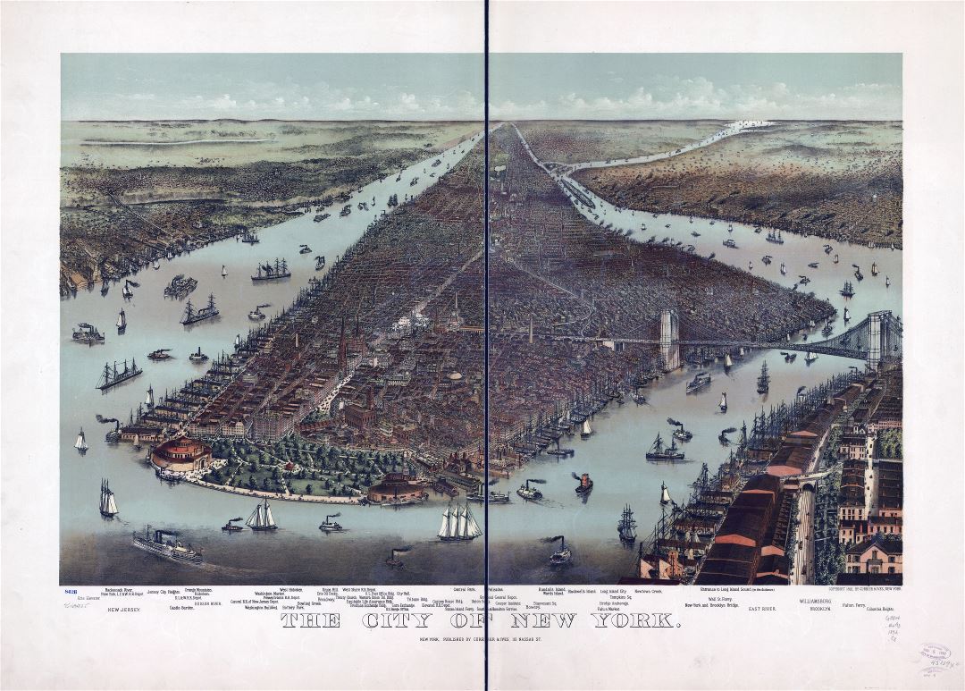 Large detailed old panoramic map of the city of New York - 1892