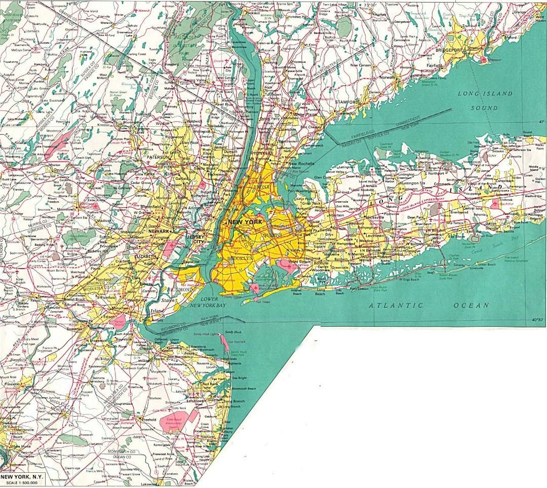 Large detailed road map of New York city and its environs