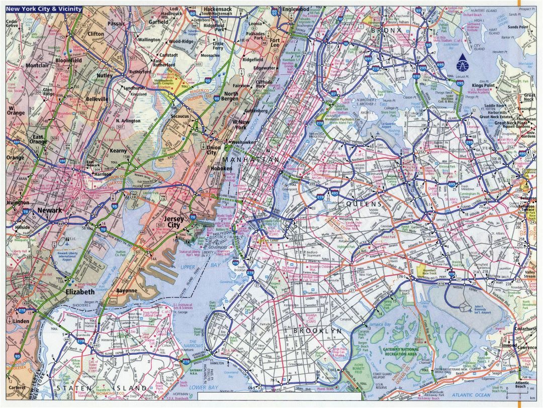 Large detailed road map of New York city