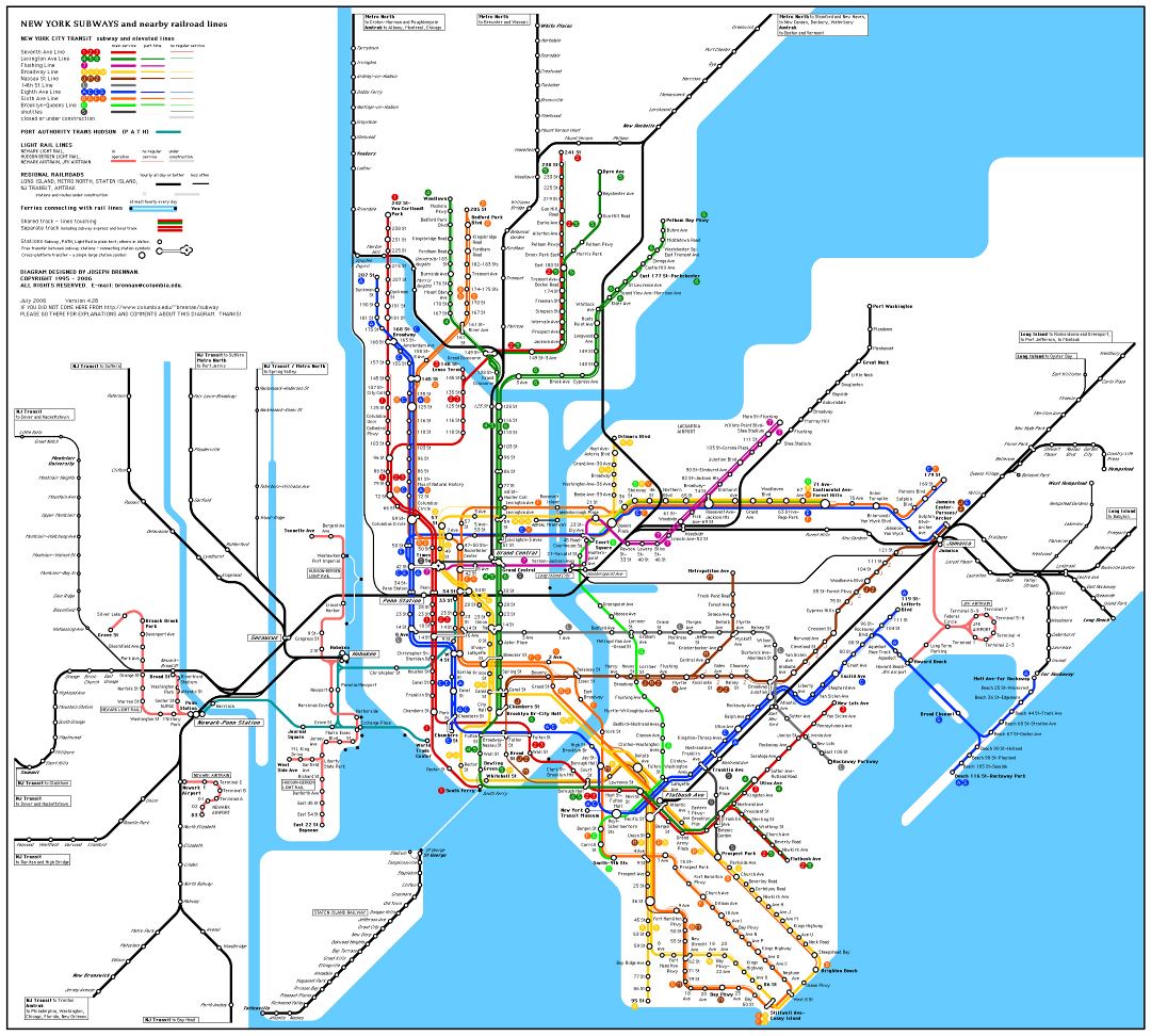 Large detailed subway map of New York city, USA
