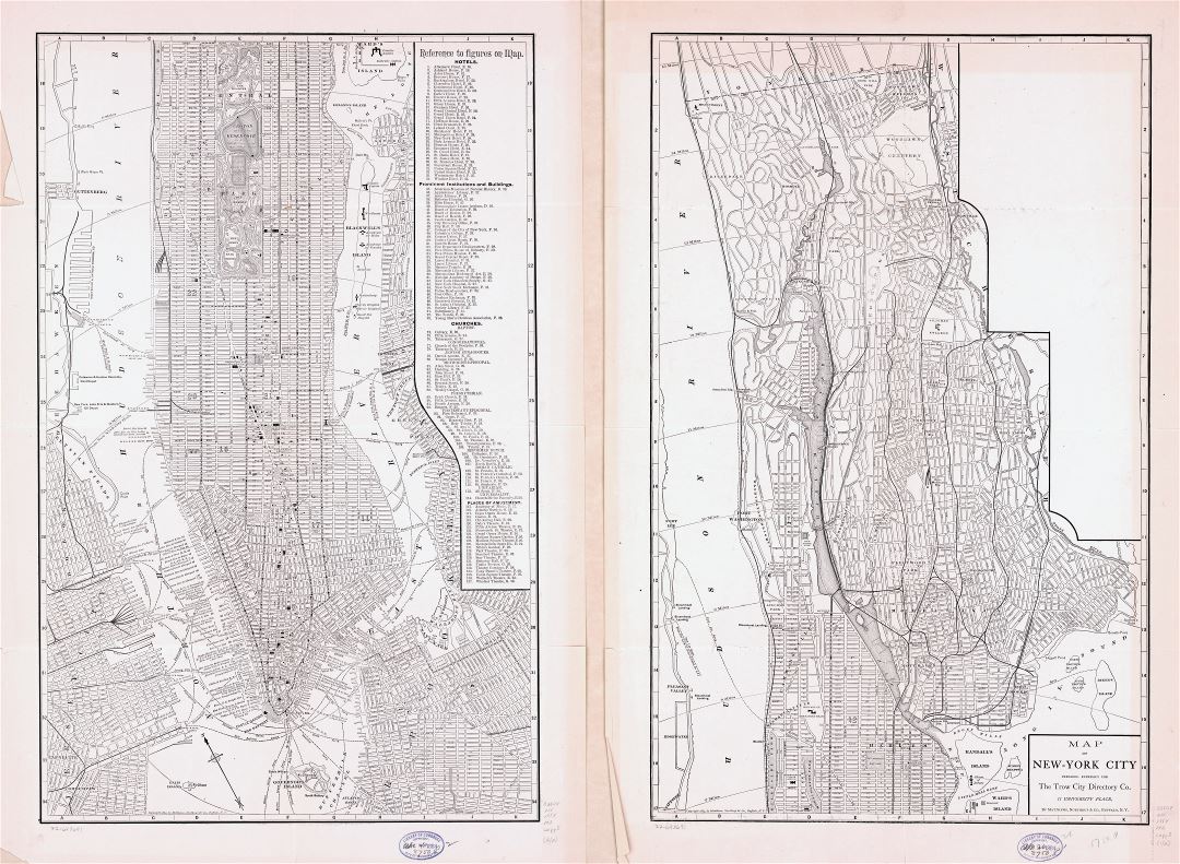Large scale detailed old map of New York city - 1884