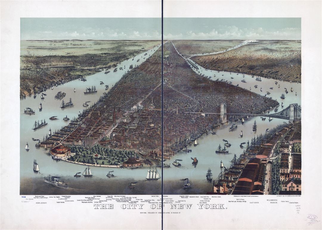 Large scale detailed old panoramic map of the city of New York - 1892
