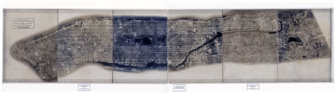 Large scale detailed old photo map of Manhattan Island, New York city - 1921