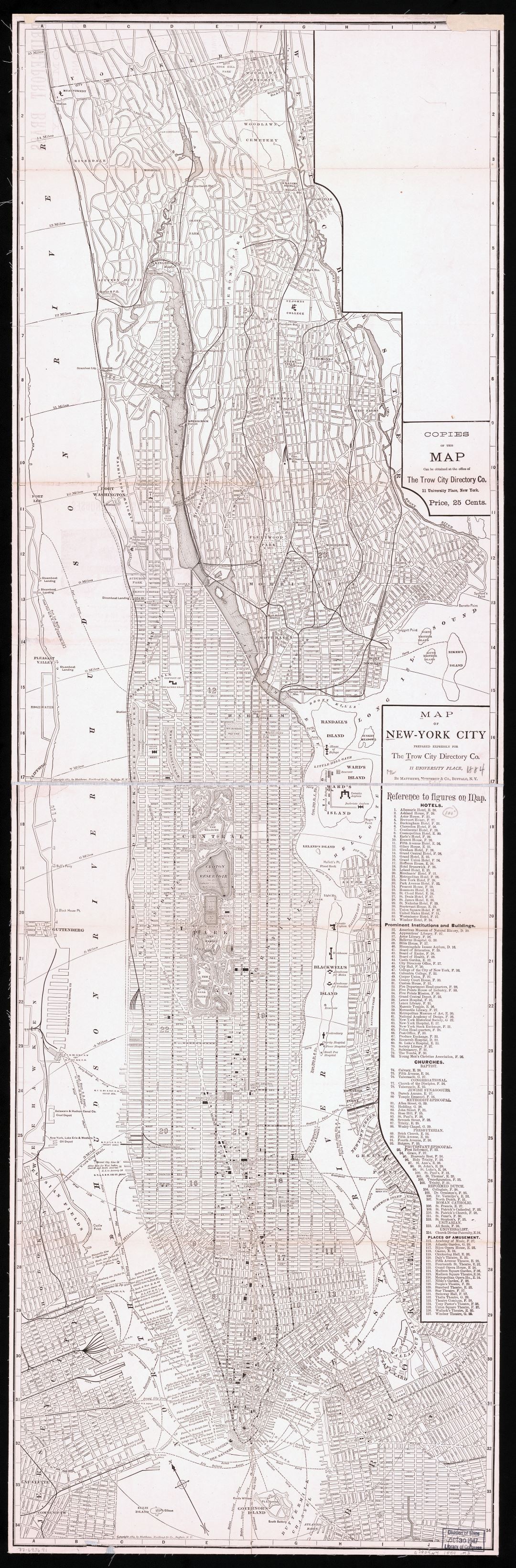 Large scale detailed old street map of New York city - 1884