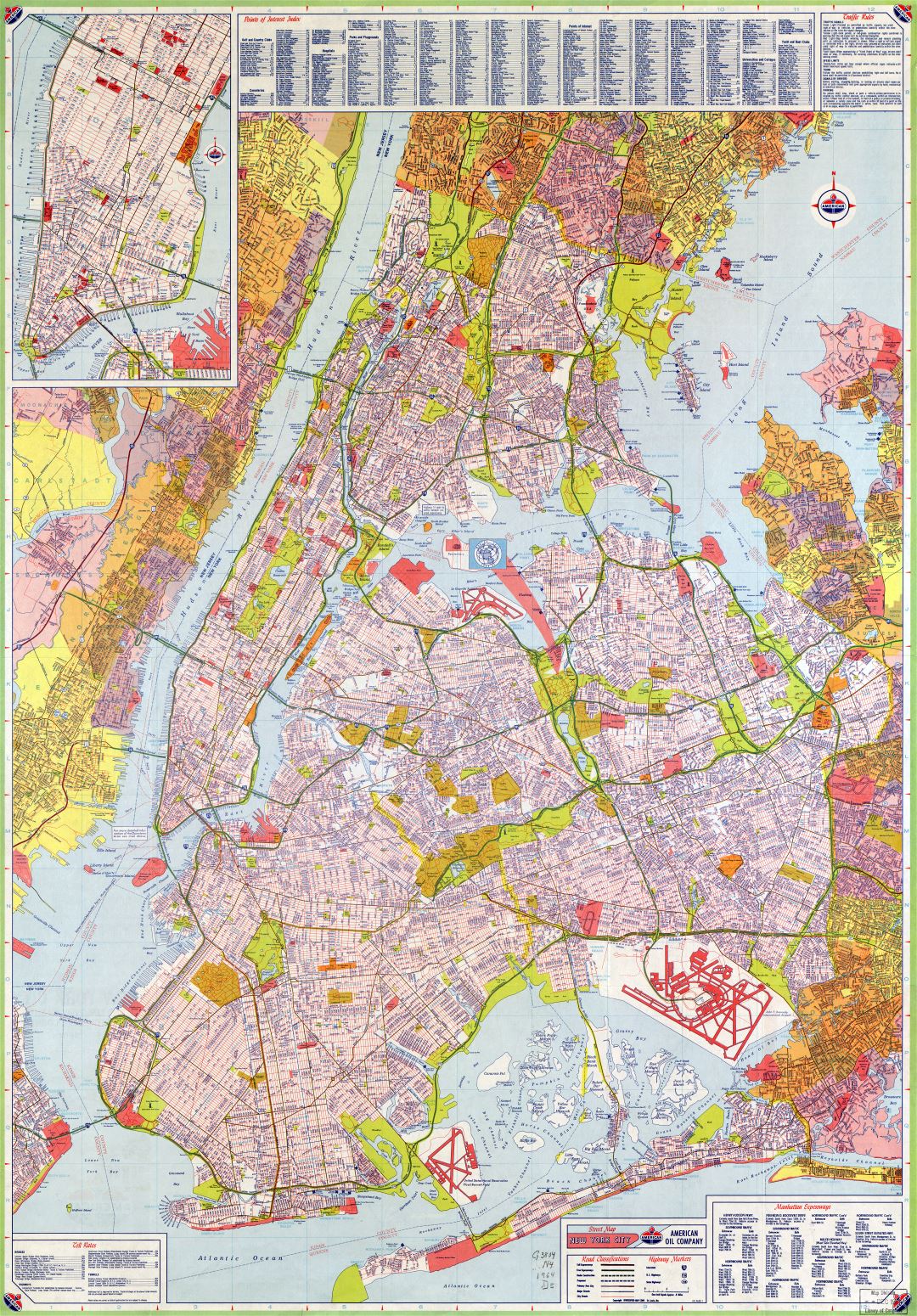 Large scale detailed road map of New York city, USA with all street names