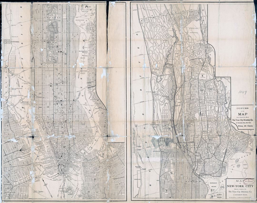 Large scale old map of New York city - 1884