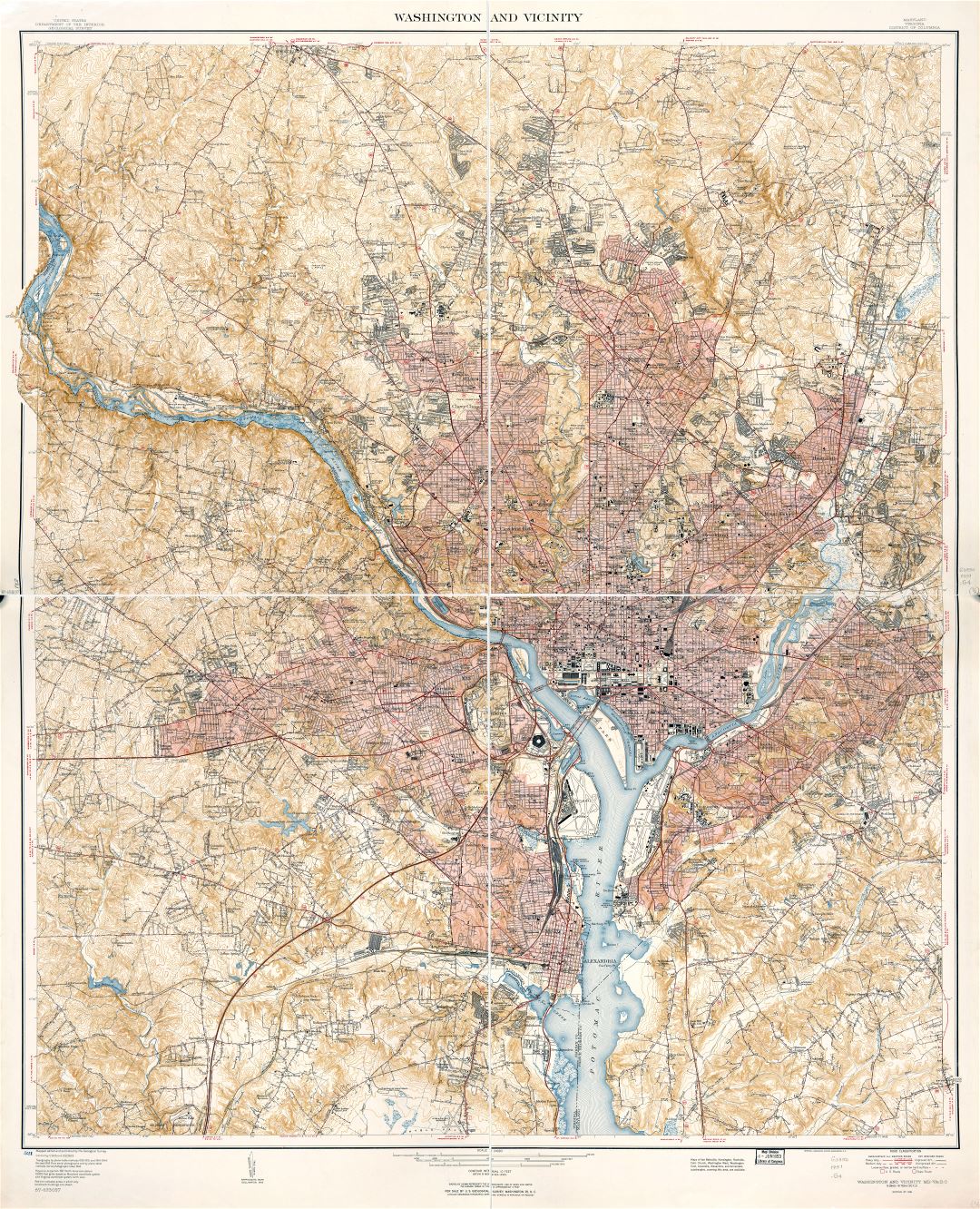 In high resolution detailed map of Washington and vicinity, District of Columbia, Maryland, Virginia - 1951