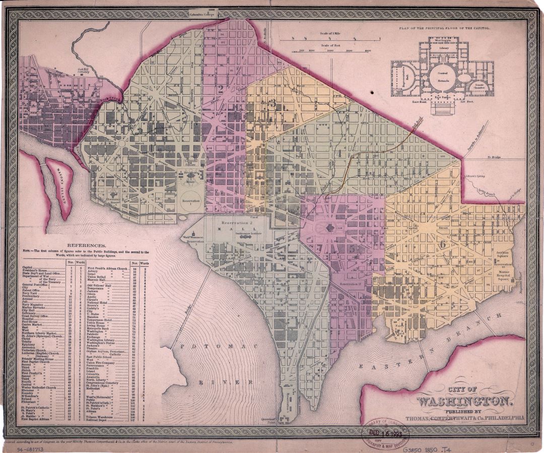Large detailed old map of city of Washington - 1850