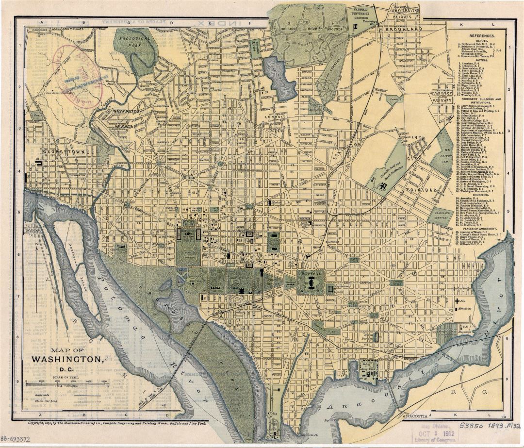 Large detailed old map of Washington D.C. with other marks - 1893