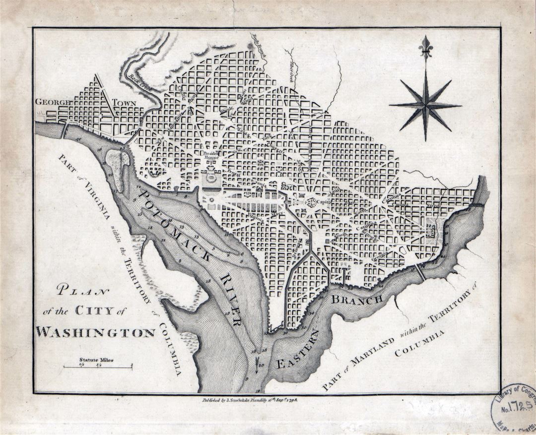 Large detailed old plan of the city of Washington - 1798
