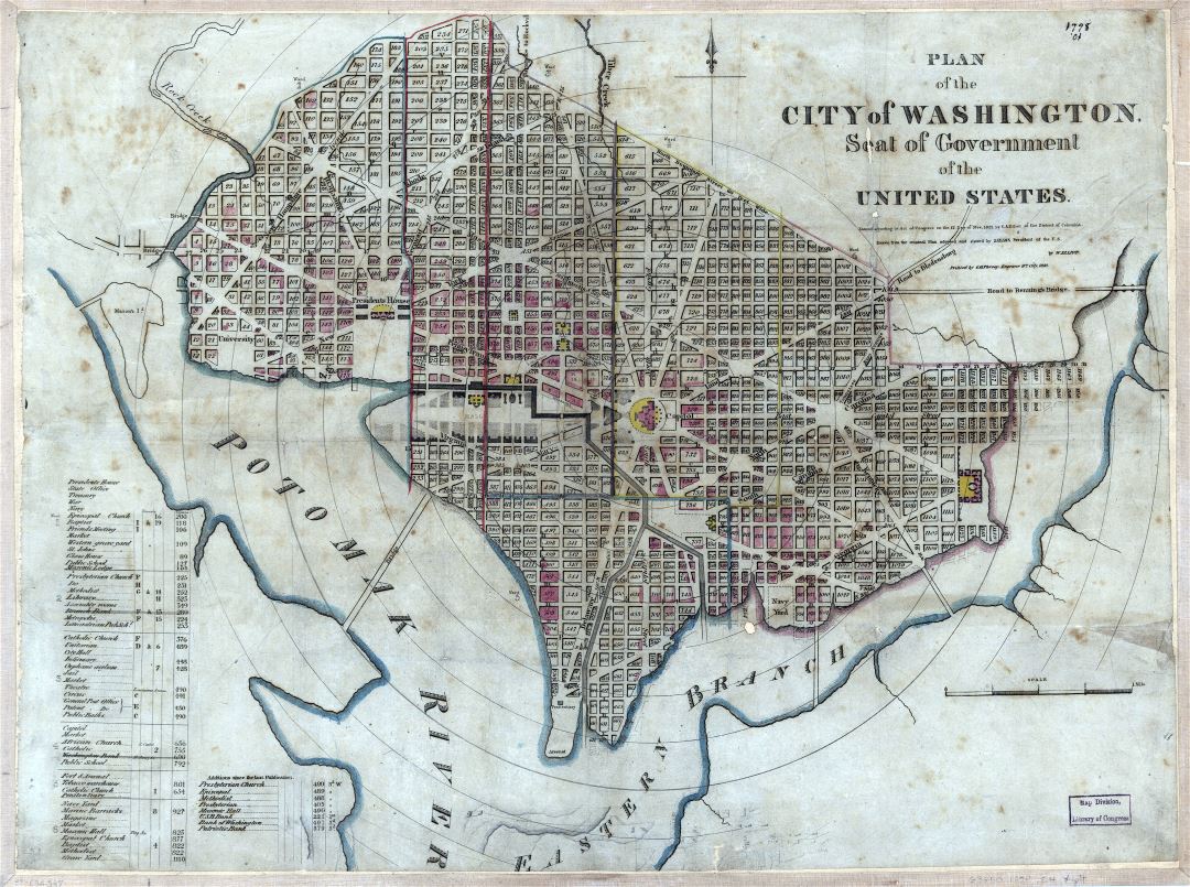 Large detailed old plan of the city of Washington - 1829