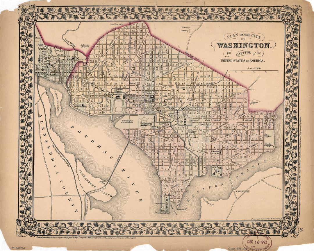 Large detailed old plan of the city of Washington - 1874