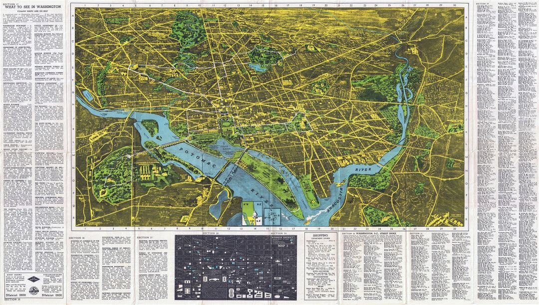 Large detailed panoramic map of Washington D.C.