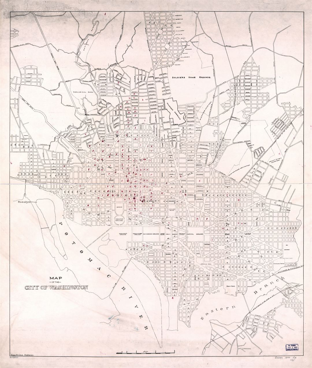 Large scale detailed old map of the city of Washington D.C. - 1899
