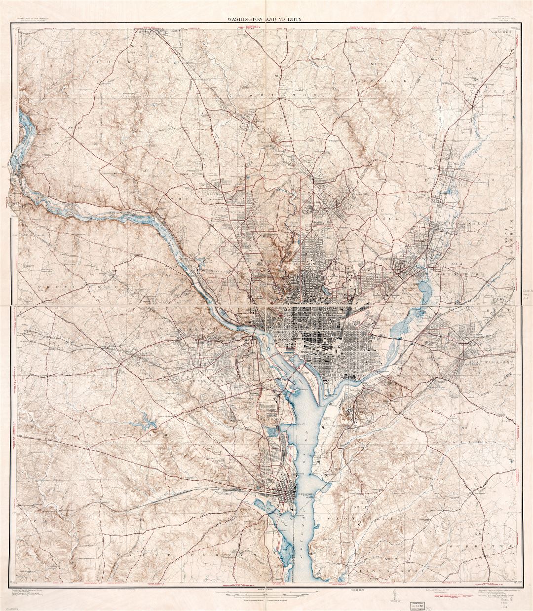 Large scale detailed old map of Washington and vicinity, Maryland District of Columbia, Virginia - 1932