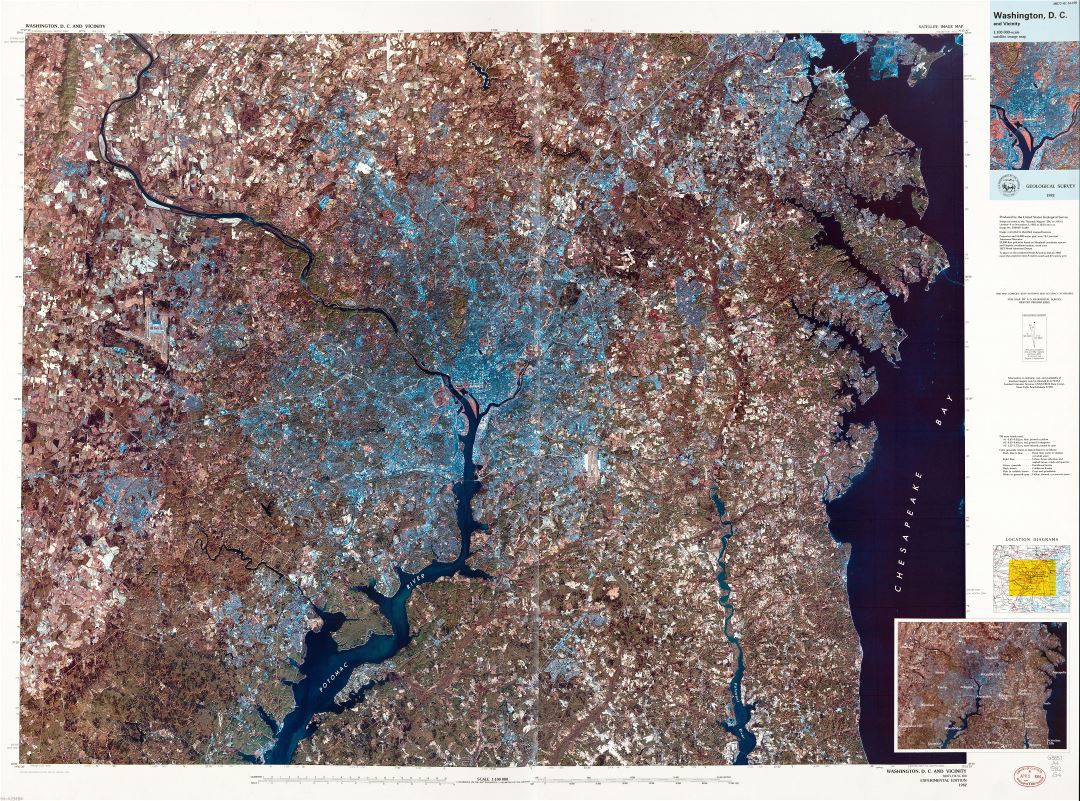 Large scale detailed satellite image map of Washington D.C. and vicinity - 1984