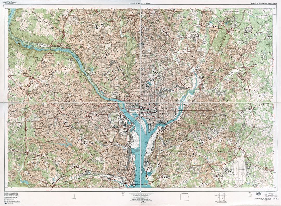 Large scale detailed topographical map of Washington and vicinity, District of Columbia, Maryland, Virginia - 1965