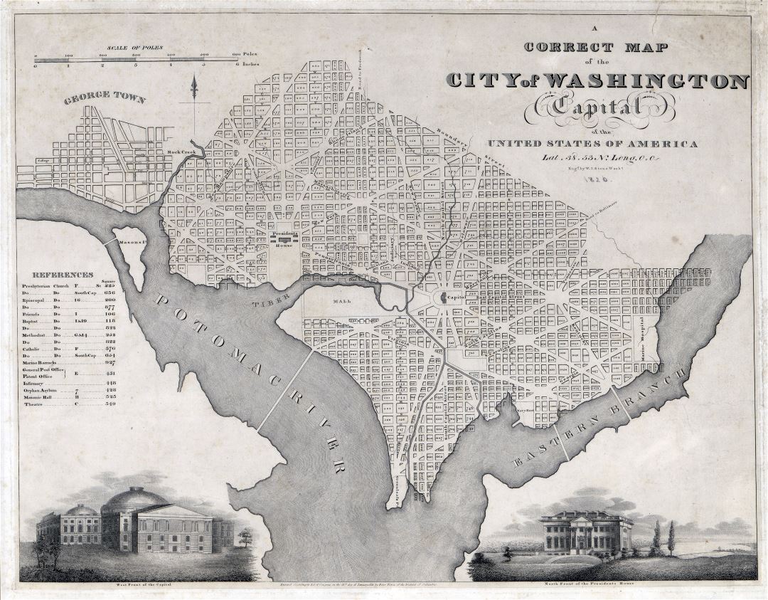 Large scale old map of the city of Washington - 1820