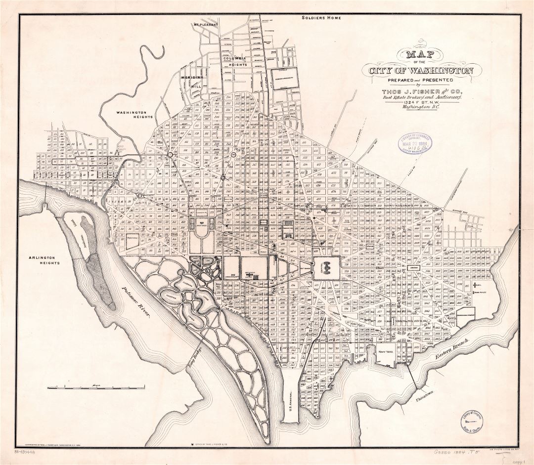 Large scale old map of the city of Washington D.C. - 1884