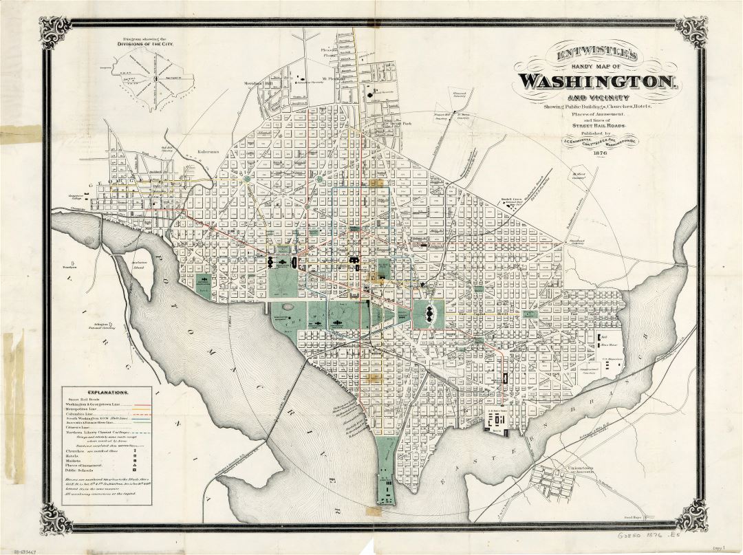 Large scale old map of Washington and vicinity - 1876