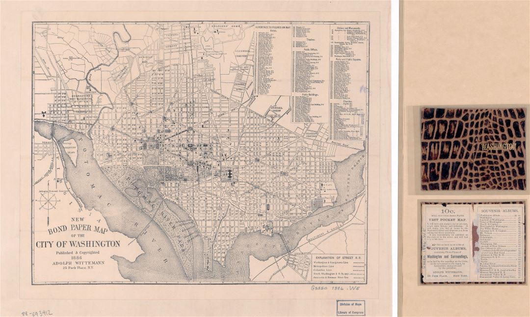 Large scale old New Bond Paper map of the city of Washington - 1886