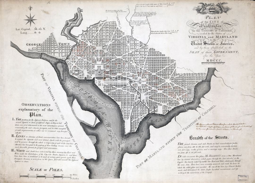 Large scale old plan of the city of Washington in the territory of Columbia - 1792