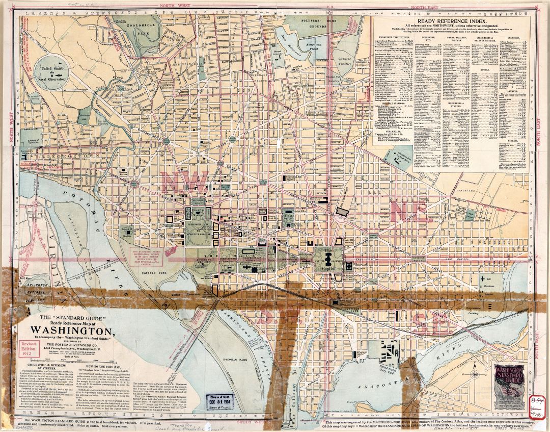 Large scale old standard guide map of Washington DC - 1911