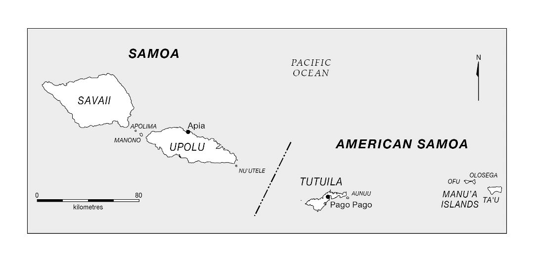 Large political map of Samoa and American Samoa