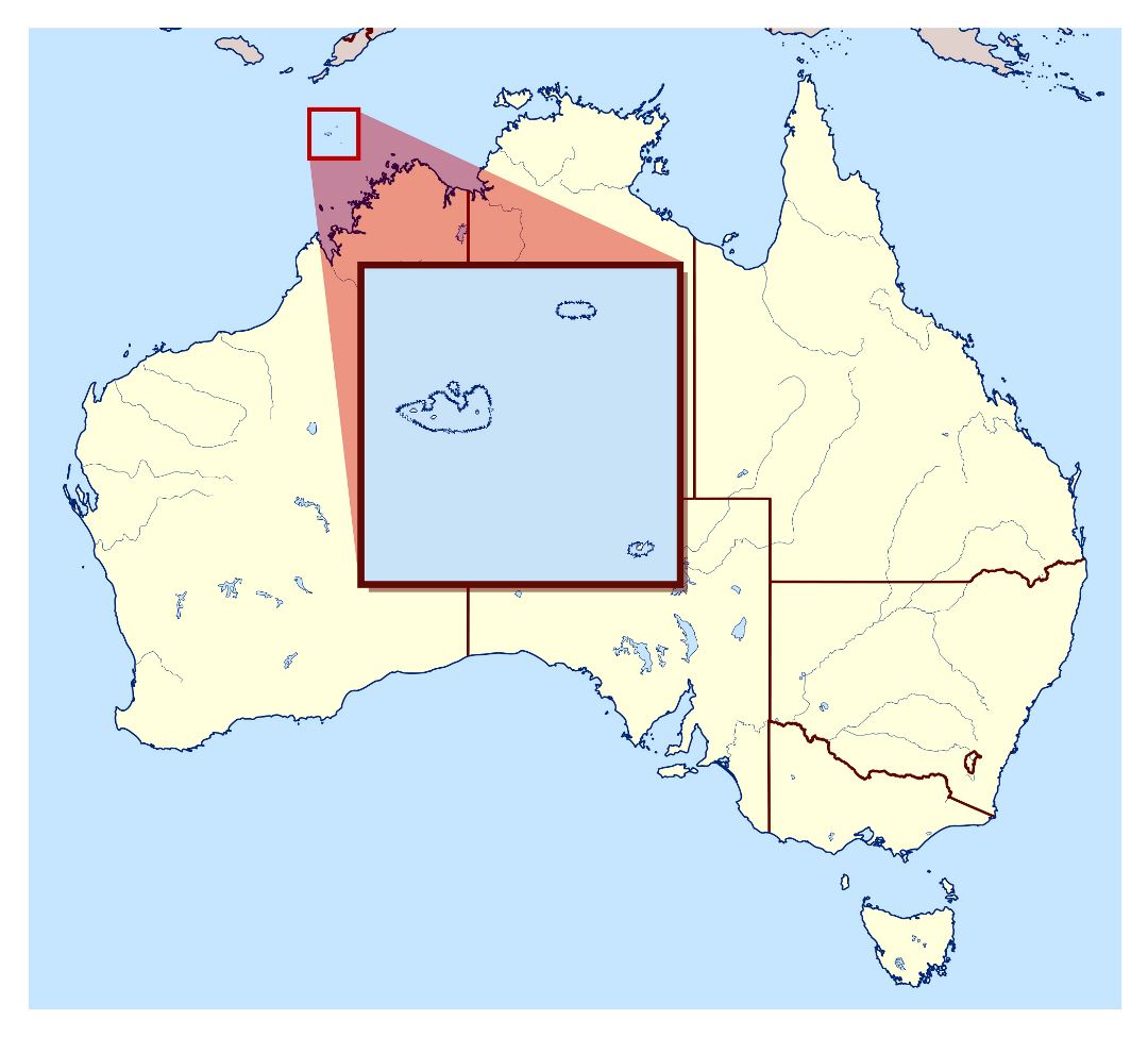 Large location map of Ashmore and Cartier Islands in Australia