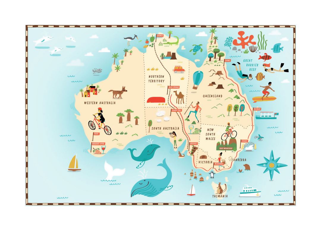 Detailed illustrated map of Australia