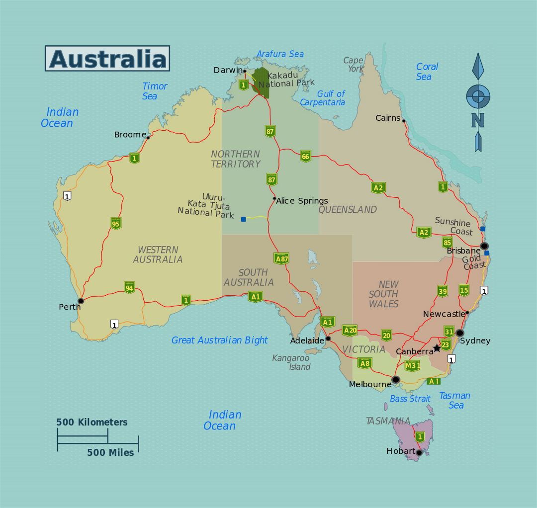 Detailed regions map of Australia