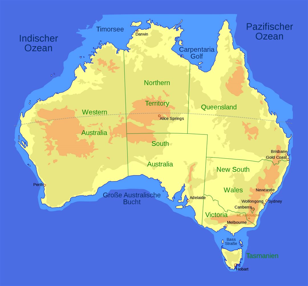 Large detailed elevation map of Australia