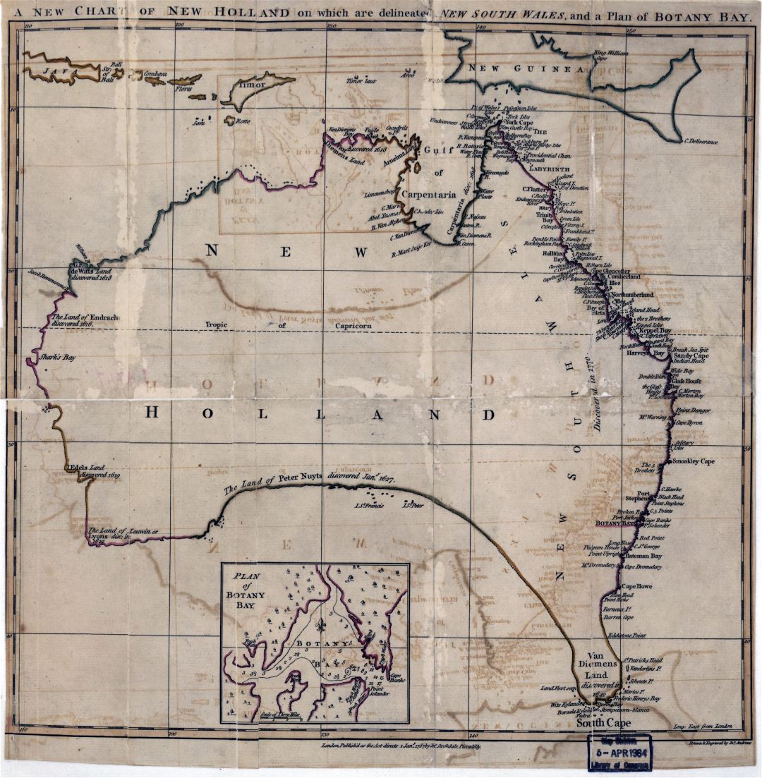 Large detailed old antique map of Australia - 1767